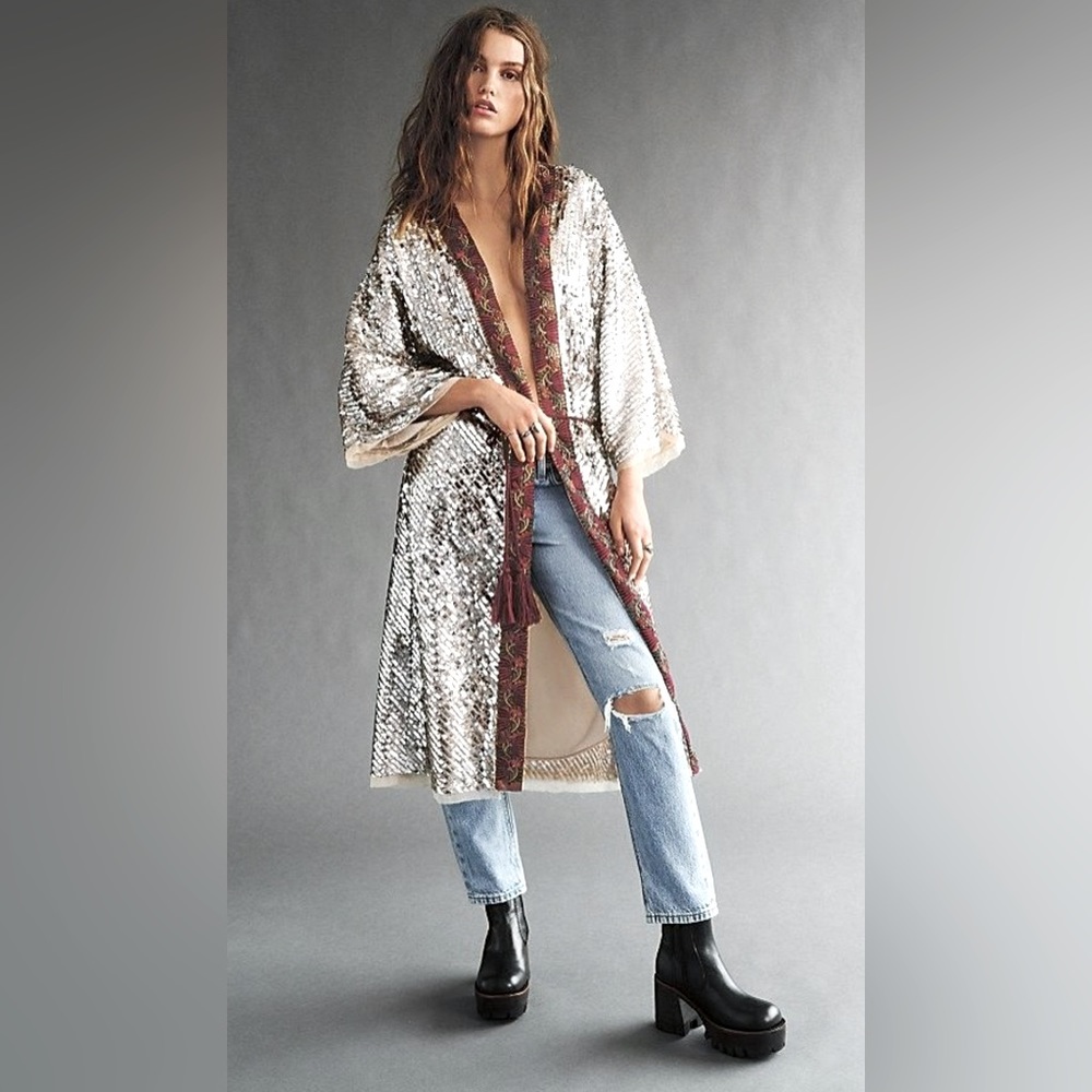 NWT Free People Light Is Coming Duster in silver